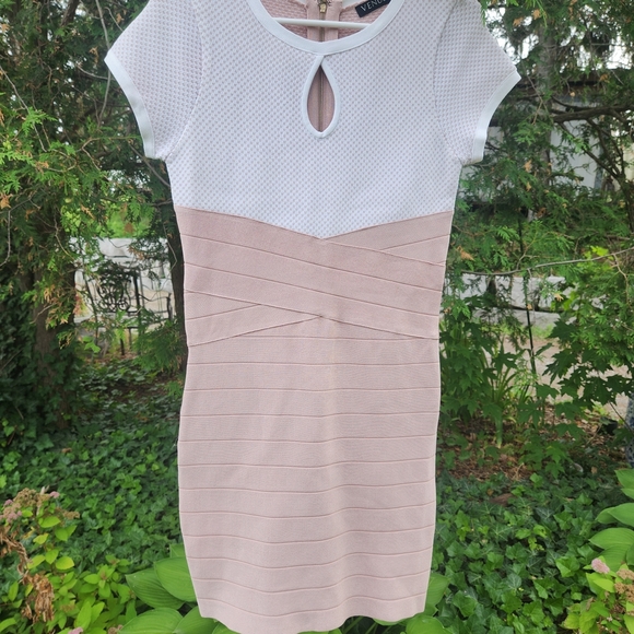 VENUS White and Pink Cut Out Ruched Mini Dress - Picture 2 of 5